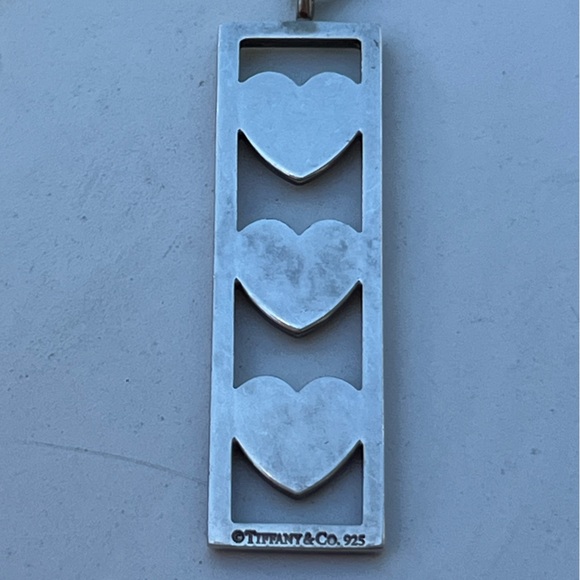 TIFFANY&Co. Tiffany Triple Heart Plate Necklace Silver 925 Women’s RARE - Picture 13 of 16